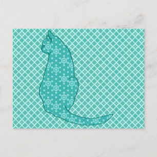 Japanische Katze - Türkisfarben Kimono Print Postkarte