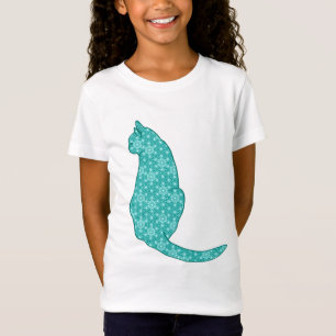 Japanische Katze, türkisfarbene Kimono Print T-Shirt