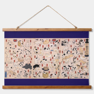 Japanische Katzen aus der Edo-Ära, Kuniyoshi, Ukiy Wandteppich Mit Holzrahmen