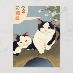 Japanische Katzen blühen Baum Postkarte