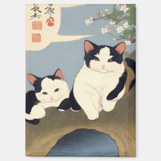 Japanische Katzen blühender Baum Magnet (Vorderseite)