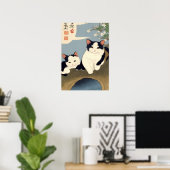 Japanische Katzen blühender Baum Wandkunst Poster (Heimbüro)