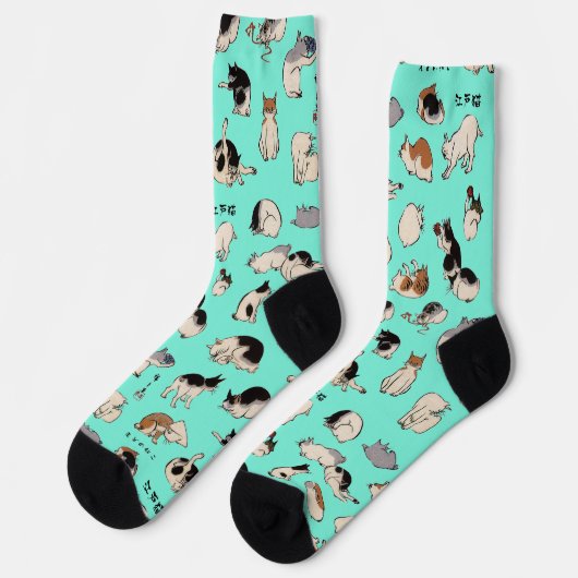 Japanische Katzen (hintergrundfarbe anpassbar) Socken (Linkes Detail)