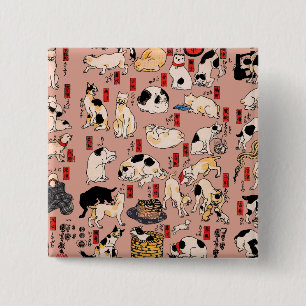 Japanische Katzen Holzschnitt ukiyo-e Vintage Kitt Button