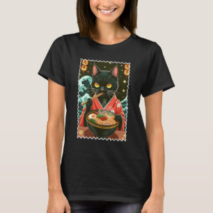 Japanische Katzen-Ramen-Welle der Größe Vintage-Ku T-Shirt