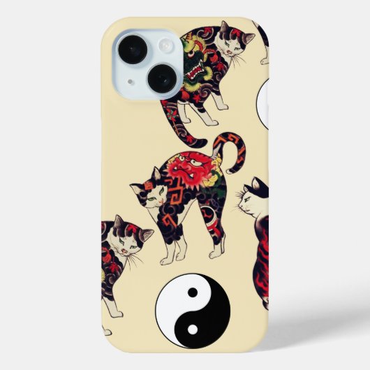 JAPANISCHE KATZEN, ROTE TATTOOS, YIN YANG Case-Mate iPhone HÜLLE (Rückseite)