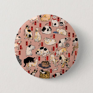 Japanische Katzen Ukiyo-e Funny kitty Button