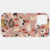 Japanische Katzen Ukiyo-e Funny kitty iPhone Hülle (Hinten horizontal)