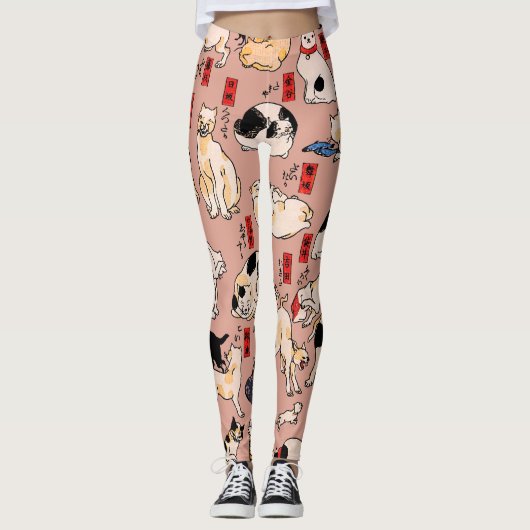 Japanische Katzen Ukiyo-e Funny kitty Leggings (Vorderseite)