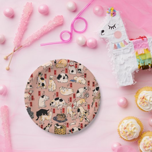 Japanische Katzen Ukiyo-e Funny kitty Pappteller (Party)