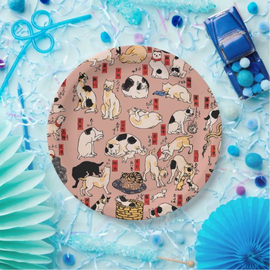 Japanische Katzen Ukiyo-e Funny kitty Pappteller (Party)