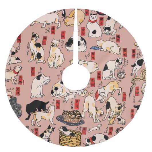 Japanische Katzen Ukiyo-e Funny kitty Polyester Weihnachtsbaumdecke (Vorderseite)
