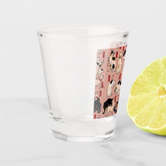 Japanische Katzen Ukiyo-e Funny kitty Schnapsglas (Links)