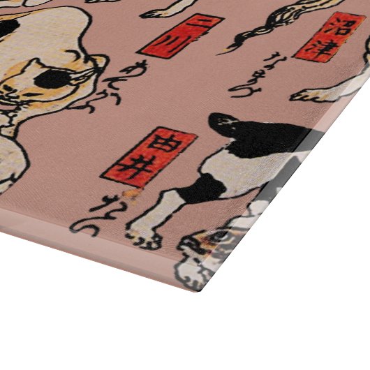 Japanische Katzen Ukiyo-e Funny kitty Schneidebrett (Ecke)