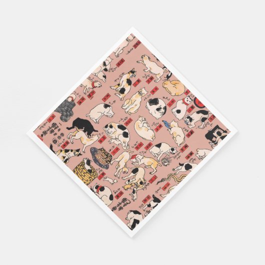 Japanische Katzen Ukiyo-e Funny kitty Serviette (Ecke)