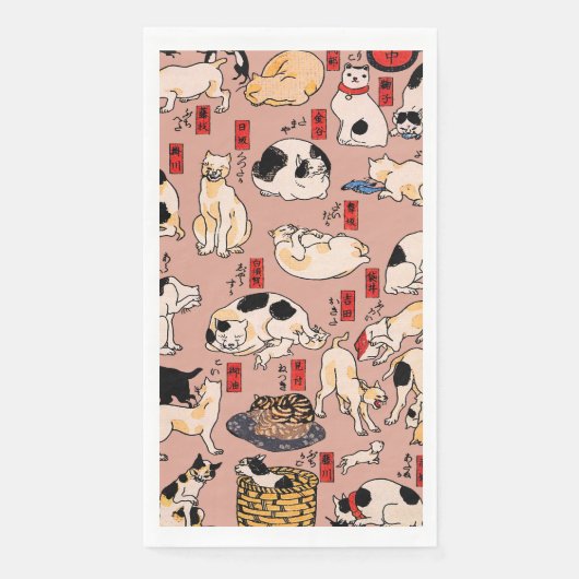 Japanische Katzen Ukiyo-e Funny kitty Serviette (Vorderseite)