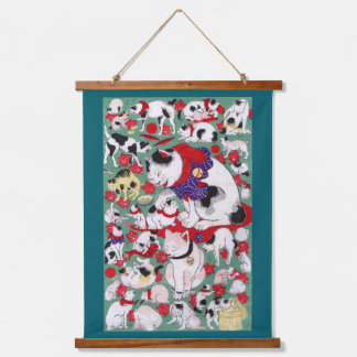 Japanische Katzen, Ukiyo-e Wandteppich Mit Holzrahmen