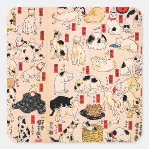 Japanische Katzen von Utagawa Kuniyoshi Quadratischer Aufkleber