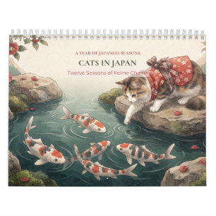 Japanische Katzen Wasserfarben Kunst Kalender