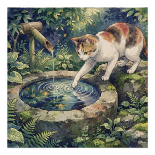 Japanische Katzen Wasserfarben Kunst Poster