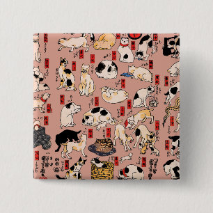 Japanische Katzen Woodblock ukiyo-e Vintag Kitty Button