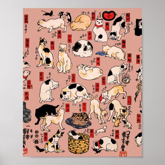 Japanische Katzen Woodblock ukiyo-e Vintag Kitty Poster (Vorne)