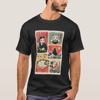 Japanische Katzenkunst Retro Vintage Stil Lustige  T-Shirt