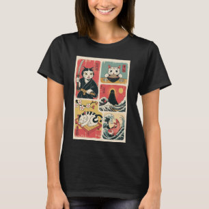 Japanische Katzenkunst Retro Vintage Stil Lustige  T-Shirt