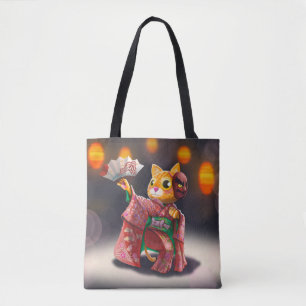 Japanische Katzentänzerin in traditionellen Kostüm Tasche