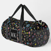 Japanische Kawaii Doodles auf Schwarzen Monogramm- Duffle Bag (Rechte Ecke)