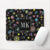 Japanische Kawaii Doodles auf Schwarzen Monogramm- Mousepad (Mit Mouse)