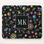 Japanische Kawaii Doodles auf Schwarzen Monogramm- Mousepad (Vorne)
