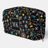 Japanische Kawaii Doodles auf Schwarzen Monogramm- Waschbeutel (Rechte Ecke)