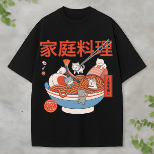 Japanische Kawaii Katzen Nudeln Schöne Lebensmitte T-Shirt