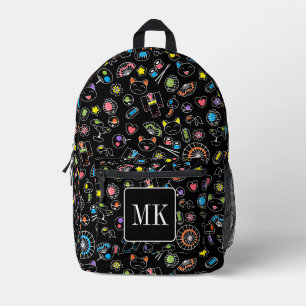 Japanische Kawaii-Kulturdoodles auf der schwarzen Bedruckter Rucksack