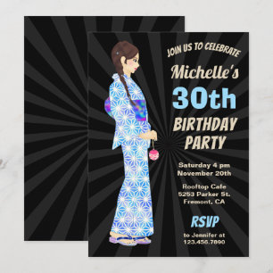 Japanische Kimono-Frau Geburtstagsparty-Einladung Einladung