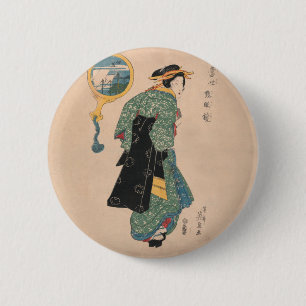 Japanische Kimono-Frau Kurtisane Kunstwerk Button
