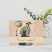 Japanische Kimono Frau: Ukiyo-e Woodblock Print Einladung (Stehend Vorderseite)