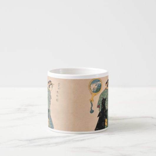 Japanische Kimono Frau: Ukiyo-e Woodblock Print Espressotasse (Vorderseite)