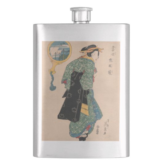 Japanische Kimono Frau: Ukiyo-e Woodblock Print Flachmann (Vorderseite)