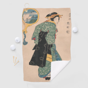 Japanische Kimono Frau: Ukiyo-e Woodblock Print Golfhandtuch