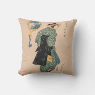 Japanische Kimono Frau: Ukiyo-e Woodblock Print Kissen