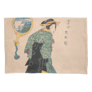 Japanische Kimono Frau: Ukiyo-e Woodblock Print Kissenbezug