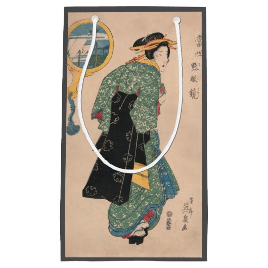 Japanische Kimono Frau: Ukiyo-e Woodblock Print Kleine Geschenktüte (Vorderseite)