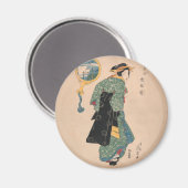 Japanische Kimono Frau: Ukiyo-e Woodblock Print Magnet (Vorderseite/Rückseite)