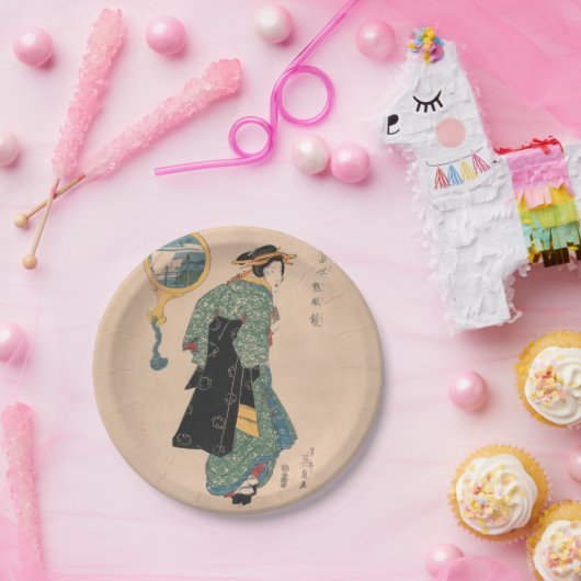 Japanische Kimono Frau: Ukiyo-e Woodblock Print Pappteller (Party)