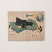 Japanische Kimono Frau: Ukiyo-e Woodblock Print Puzzle (Horizontal)
