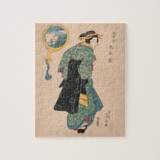 Japanische Kimono Frau: Ukiyo-e Woodblock Print Puzzle (Vertikal)