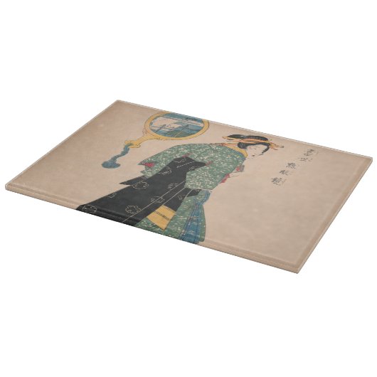 Japanische Kimono Frau: Ukiyo-e Woodblock Print Schneidebrett (Ecke)