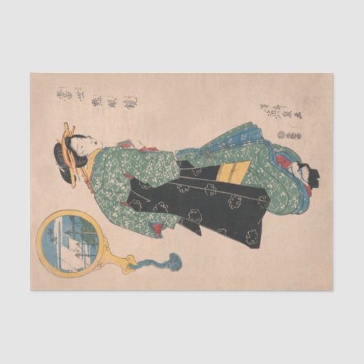 Japanische Kimono Frau: Ukiyo-e Woodblock Print Seidenpapier (Vorderseite)